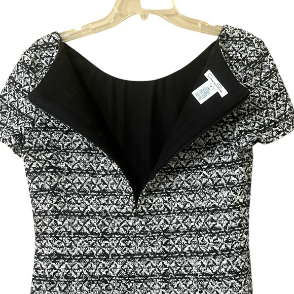 OSCAR DE LA RENTA Black White Cotton Blend Tweed Bateau Neck Dress. Size 8 - Picture 3 of 4